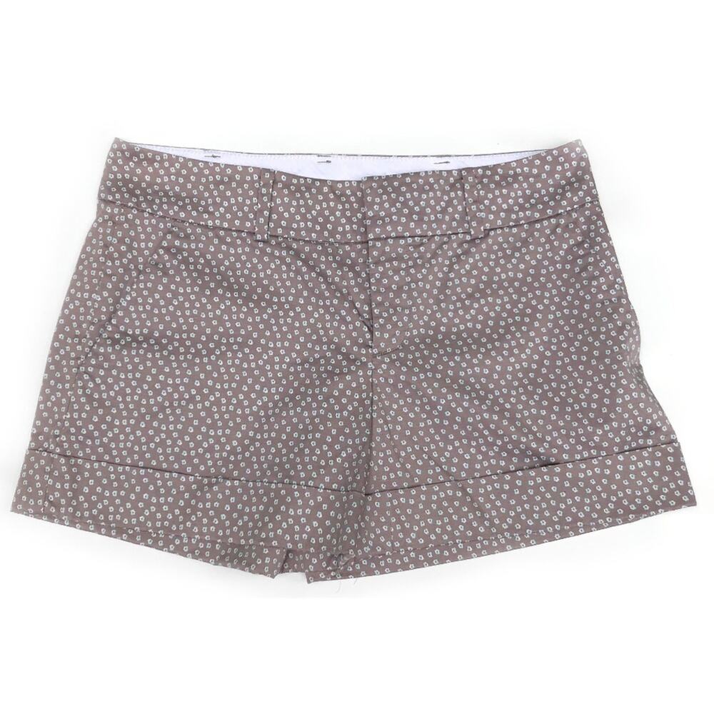 Club Monaco Tan Floral Print Cotton Shorts Women 6 Belt Loops Pockets Flat Front